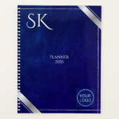 Business Logo Royal Blue Leather 2026 Custom Planner (Voorkant)