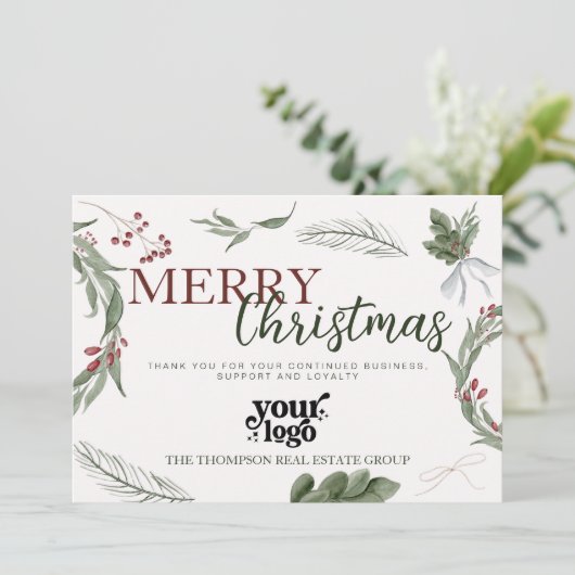 Business Logo Rustic Woodland Company Kerst Feestdagenkaart (Staand voorkant)