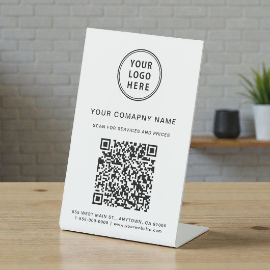 Business Logo Scan Me Create Your QR Code Reclamebord Met Voetstuk