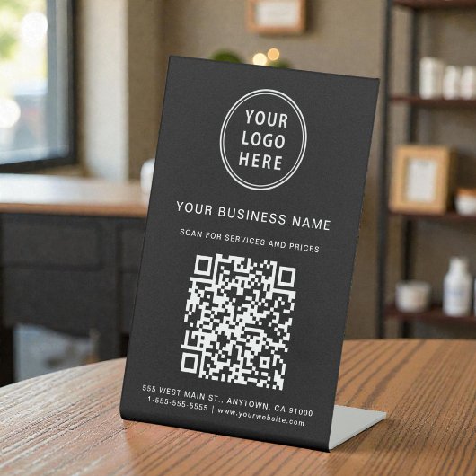 Business Logo Scan me QR Code Black Reclamebord Met Voetstuk