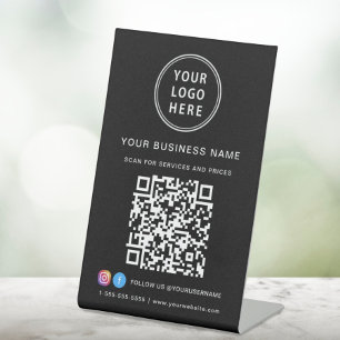 Business Logo Scan me QR Code Social Media Black Reclamebord Met Voetstuk