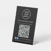 Business Logo Scan me QR Code Social Media Black Reclamebord Met Voetstuk (Voorkant)