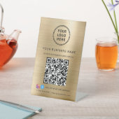 Business Logo Scan me QR Code Social Media Gold Reclamebord Met Voetstuk (Insitu)