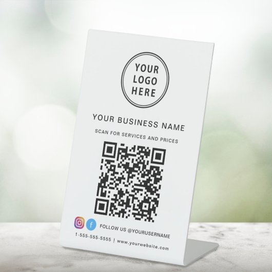 Business Logo Scan me QR Code Social Media Reclamebord Met Voetstuk