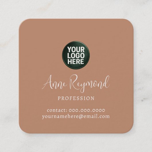 Business Logo / Script Name terracotta brown Vierkante Visitekaartje (Voorkant)