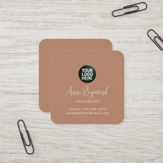 Business Logo / Script Name terracotta brown Vierkante Visitekaartje (Voorkant / Achterkant in situ)
