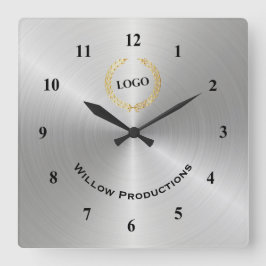Business Logo Silver Vierkante Klok