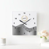 Business Logo Silver Wave Vierkante Klok (Huis)