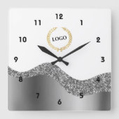 Business Logo Silver Wave Vierkante Klok (Voorkant)