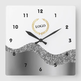 Business Logo Silver Wave Vierkante Klok