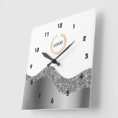 Business Logo Silver Wave Vierkante Klok (Hoek)