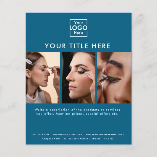 Business Logo Simple Blue Beauty Salon 3 foto's Flyer (Voorkant)