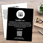 Business Logo Simple Minimalist Flyer Zwart<br><div class="desc">Dit ontwerp is voorzien van een business flyer,  kunt u uw logo,  evenals uw URL QR-code,  met een eenvoudige minimalistische,  moderne,  zwart-wit stijl met een elegante creëer,  uw eigen sjabloon,  perfect voor elk klein bedrijf.</div>