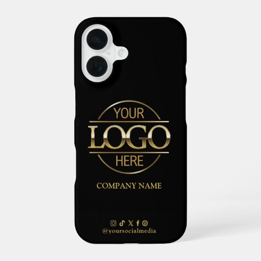 Business Logo & Social Media Black Promotional iPhone 16 Hoesje (Achterkant)