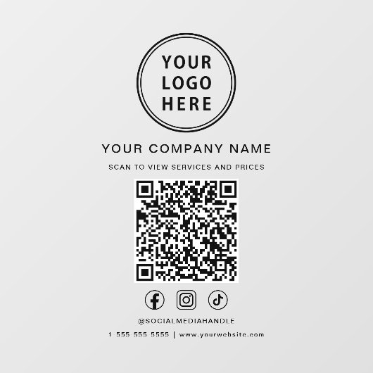 Business Logo Social Media QR Code Raamsticker (Vel)