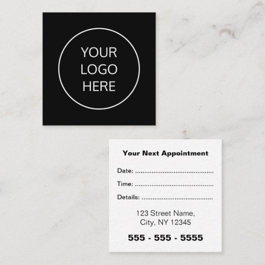 Business Logo Square Zwart Wit Afspraakkaart Afsprakenkaartje (Voorkant / Achterkant)