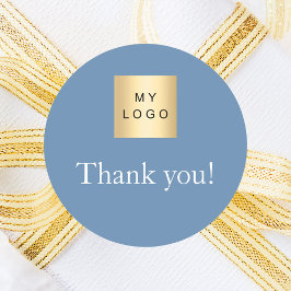 Business logo stoffig blauw bedankt ronde sticker