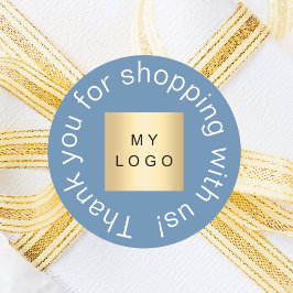 Business logo stoffig blauw bedankt ronde sticker