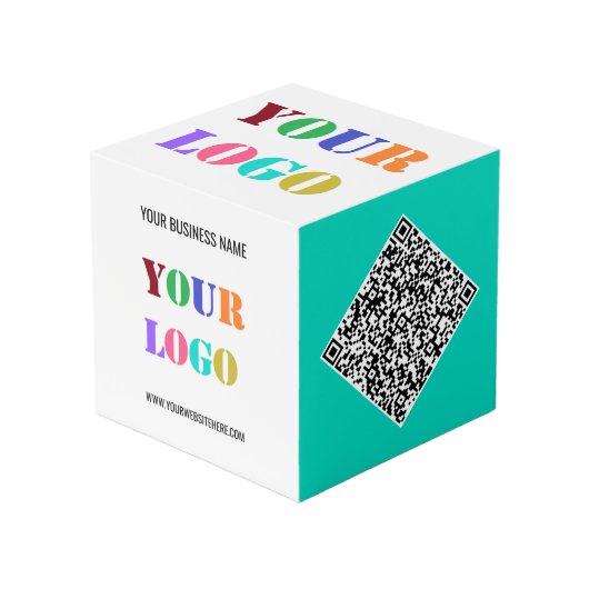 Business Logo Tekst QR Code Promotie Kubus Sjabloo (Voorkant hoekig)
