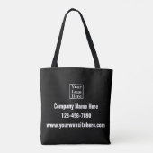 Business Logo Telefoon Website Contact Info Zwart Tote Bag (Achterkant)
