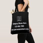 Business Logo Telefoon Website Contact Info Zwart Tote Bag (Dichtbij)