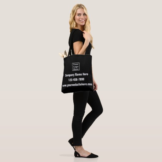 Business Logo Telefoon Website Contact Info Zwart Tote Bag (Op model)