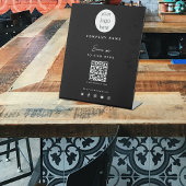 Business Logo Uitzicht Menu QR Code Social Media Reclamebord Met Voetstuk