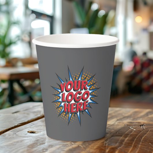 Business Logo Upload, voor & achter, grijs Papieren Bekers