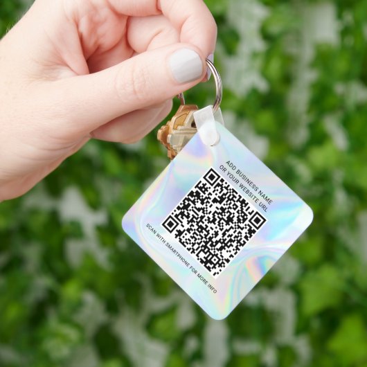 Business Logo Website en QR Code Holographic Sleutelhanger (Hand)
