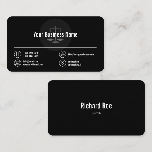 Business Logo White Icons Classy Black Visitekaartje (Voorkant / Achterkant)