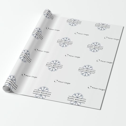 Business Logo White Kerstmis Snowflake LP Cadeaupapier (Uitgerold)