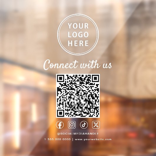 Business Logo White Lettering Create Your QR Code Raamsticker (Vel 2)