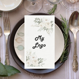 Business logo witte bloemen merkkleur servet