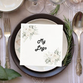 Business logo witte bloemen merkkleur servet