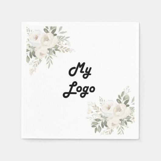 Business logo witte bloemen merkkleur servet (Voorkant)