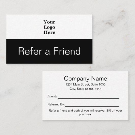 Business Logo zwart en wit verwijzen naar een vrie Aanbevelingskaartje (Voorkant / Achterkant)