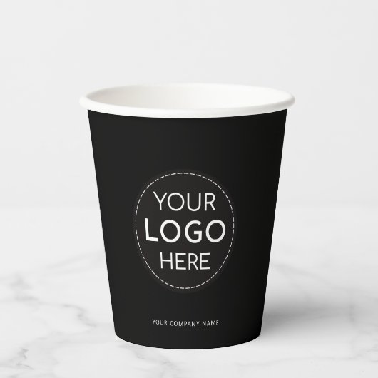 Business Logo zwart promotionele bedrijf 8oz Papieren Bekers (Voorkant)