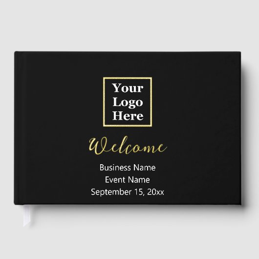 Business Logo Zwart Wit en Goud Script Welkom Gastenboek (Voorkant)