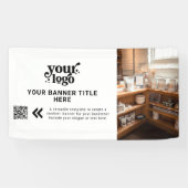 Business Logo Zwart-wit Moderne QR Code Foto Spandoek (Horizontaal)