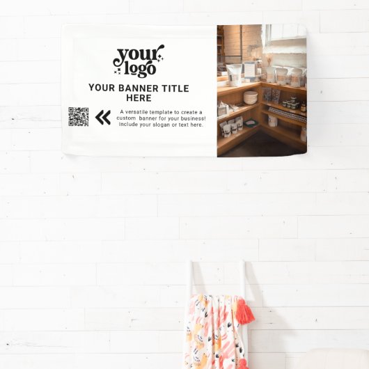 Business Logo Zwart-wit Moderne QR Code Foto Spandoek (Insitu)