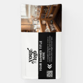 Business Logo Zwart-wit Moderne QR Code Foto Spandoek (Verticaal)