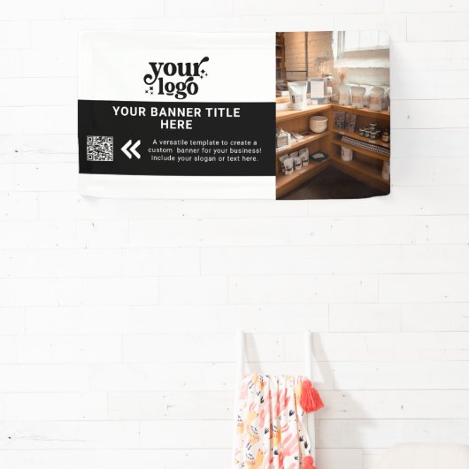 Business Logo Zwart-wit Moderne QR Code Foto Spandoek (Insitu)