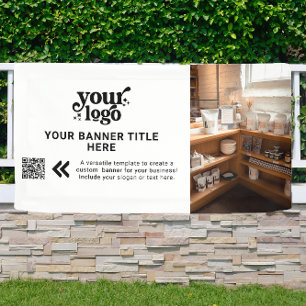 Business Logo Zwart-wit Moderne QR Code Foto Spandoek