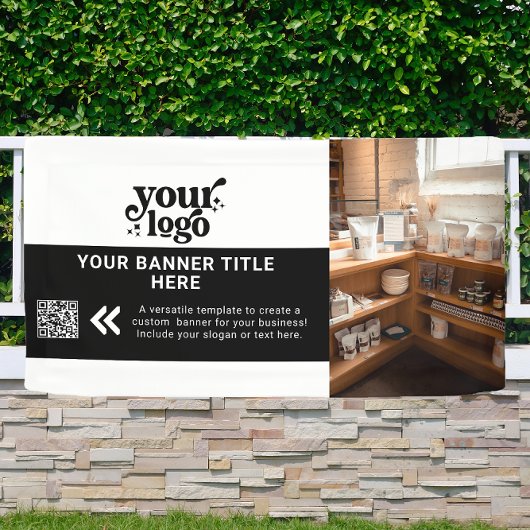 Business Logo Zwart-wit Moderne QR Code Foto Spandoek