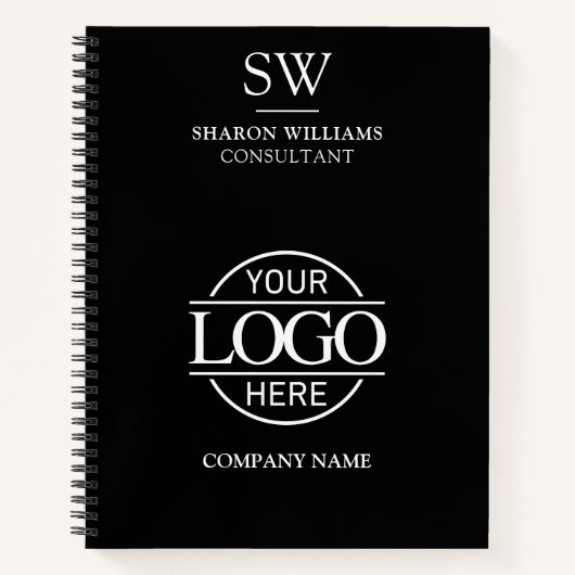 Business Logo zwart-wit monogram Initiaal Notitieboek (Voorkant)