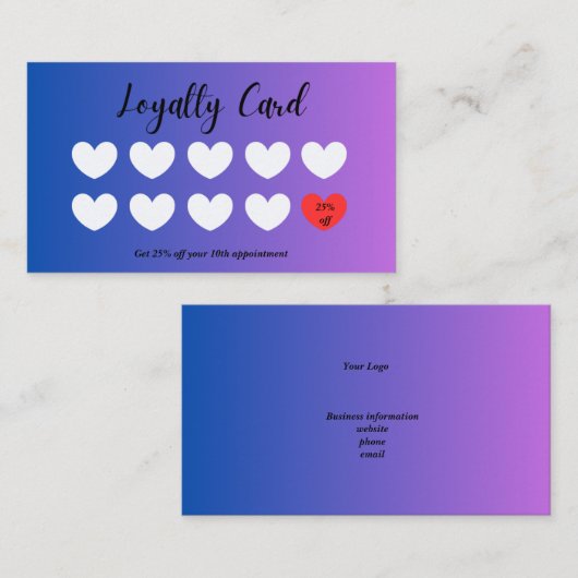 Business Loyalty Kaart. De tekst bewerken Visitekaartje (Voorkant / Achterkant)