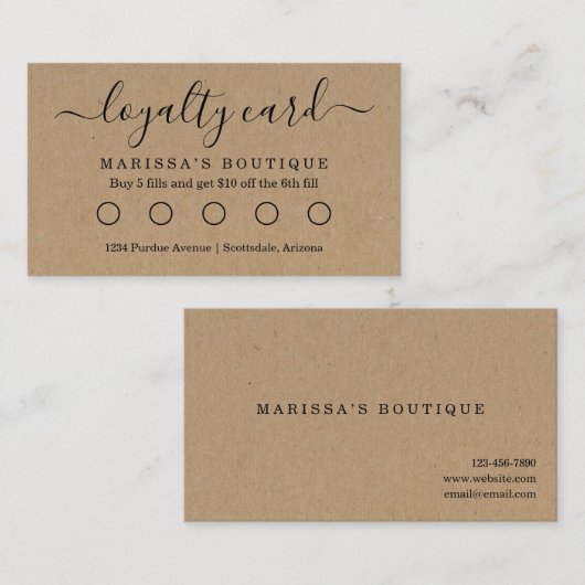 Business Loyalty Kaart / Reward Punch Kaart - Kraf Visitekaartje (Voorkant / Achterkant)