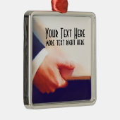 Business Man Holding-laptop of -planner Metalen Ornament (Rechts)