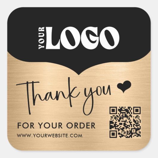 Business Metallic Gold Logo QR Code Dank u Vierkante Sticker (Voorkant)