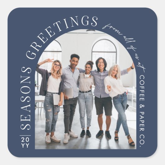 Business Modern Arch Foto Kerst marine blauw Vierkante Sticker (Voorkant)